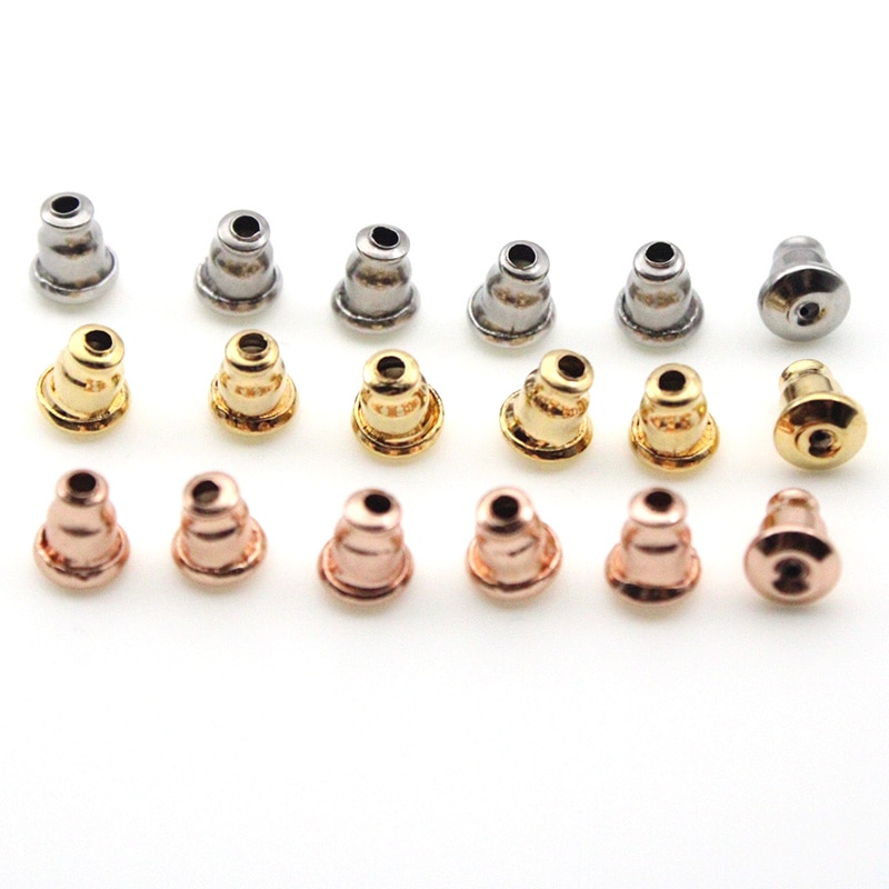 50 Stuks 5X6Mm Rose Gold Rvs Oorbel Terug Plug Earring Instellingen Base Oorstekers Terug Earring stopper Diy Sieraden Maken