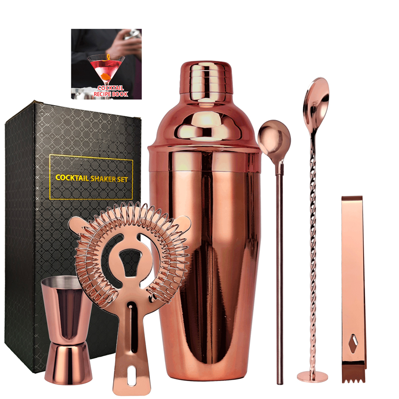 Ensemble de Shaker à Cocktail de Boston en or Rose, Kit de barman, pour boissons mixtes, outils de Bar à domicile Martini, pour débutants, 6 pièces