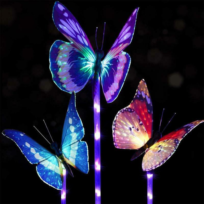 Solar Power Garden Stake Butterfly Outdoor Landscape Lamp Yard LED Lights 3Pack