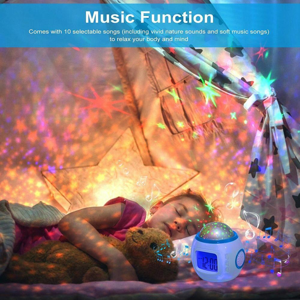 Muziek sterrenhemel kleurrijke projectie wekker kamer nachtlampje decoratie projectorlamp kleurverandering multifunctioneel gloeiend