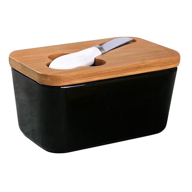 Ceramics Butter Box Stylish Pretty Relief Butter Plate Butter Container for Restaurant Kitchen: Black