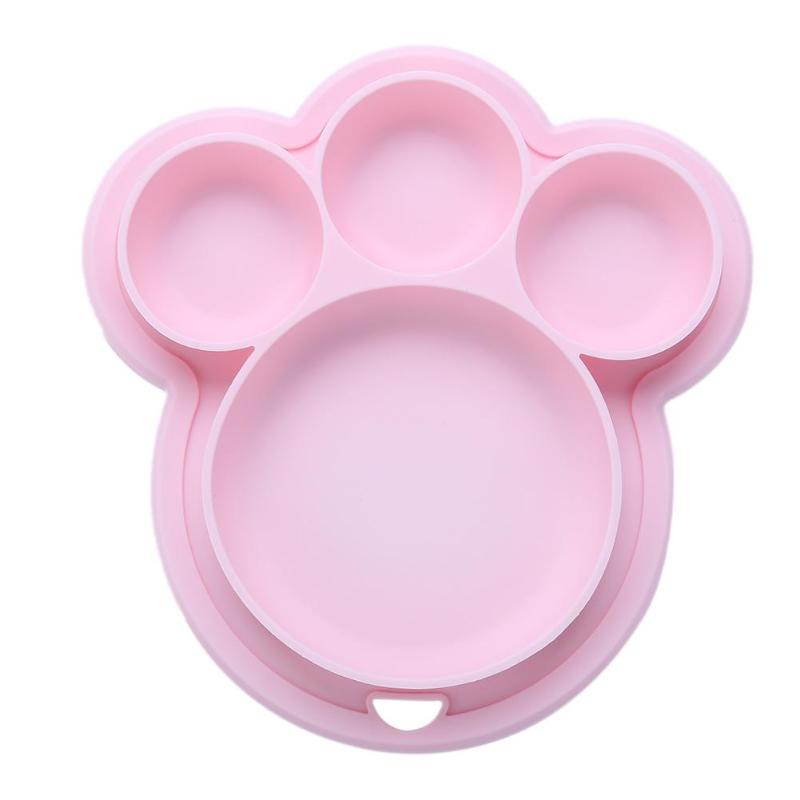 Plato de silicona para bebé con forma de pata de oso de dibujos animados, platos de cena para niños, vajilla de entrenamiento con ventosa para niños, cuencos de alimentación para niños: A