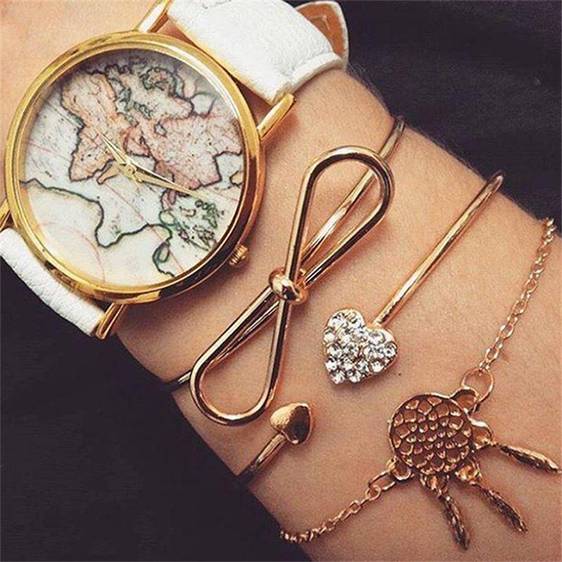 18 Styles Women Bow Leaves Cat Bangle Crystal Love Leather Pineapple Feather Open Bracelet Bohemian Accessories: 13