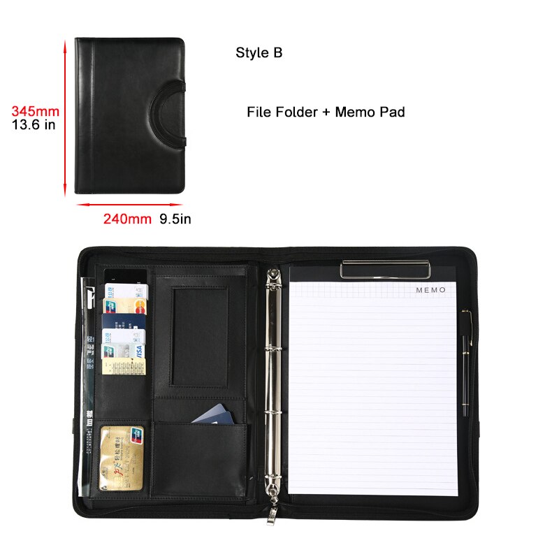 A4 File Folder PU Document Bag Calculator Binder Briefcase Business Contract Storage Manager Portfolio Protable Office Organizer: 4