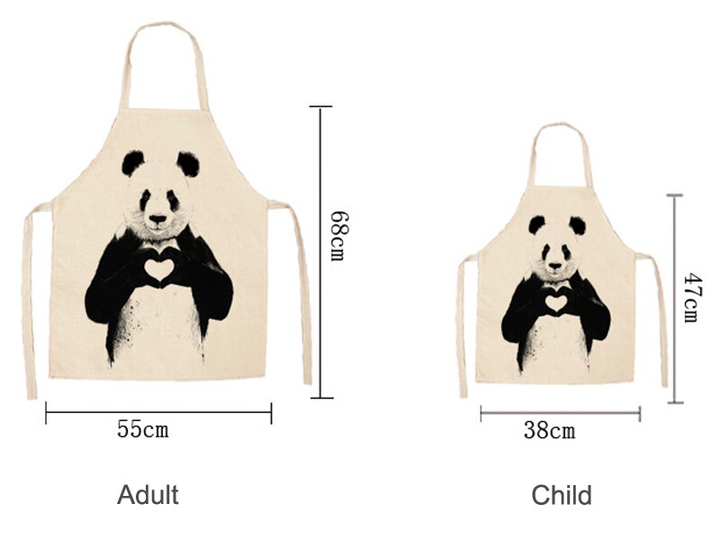 Ouder-kind keukenschort panda/konijn/beer/leeuw/uil bedrukt mouwloos katoenen linnen schorten voor mannen vrouwen huishoudelijke schoonmaakmiddelen