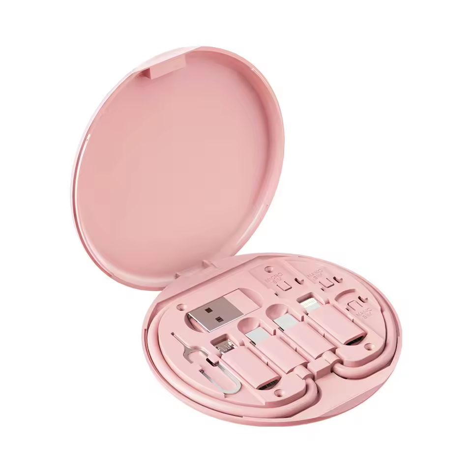 60-W-Multi-USB-Ladeadapterkabel-Kit, USB-C-Konvertierungskit USB A und Typ C auf Stecker Micro/Typ C, Telefondatenübertragung, Karte: Rosa