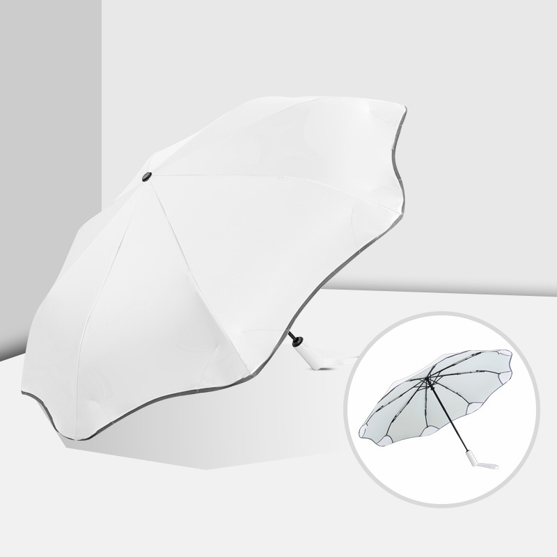 Automatische Paraplu 3 Vouwen Mannelijke Vrouwelijke Parasol Anti-Uv Parasol Regen Vrouwen Winddicht Luxe Zakelijke: White