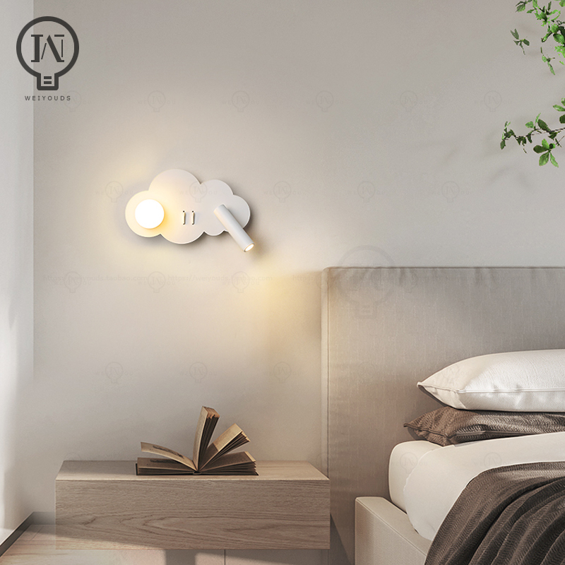 Hvit vegglampe bakgrunnsbelysning 350 gradere rotasjon justerbar vegglampe hotellsoverom nattbordsstudie lesebordslampe med bryter