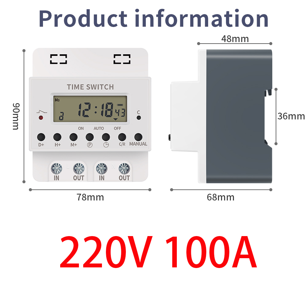 220 V Tijdschakelaar 60A 80A 100A Digitale Timing Controller Wekelijks 7 Dagen Programmeerbare Timer Automatische Schakelaar voor Licht Opladen: Grey