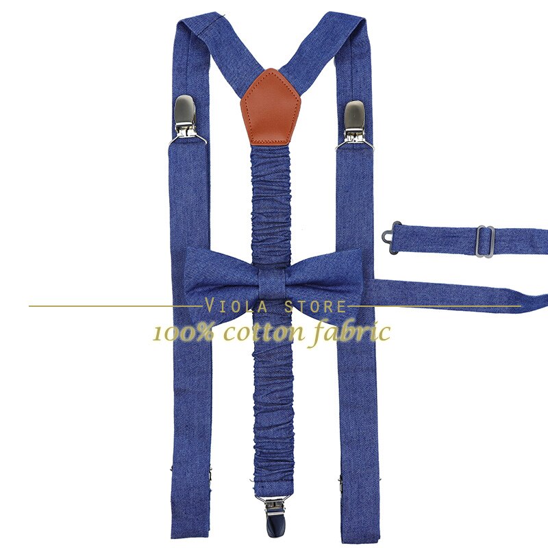 Peach Blue Lavender Solid Cotton 2.5cm Suspender Bowtie Sets Men Butterfly Braces Adjustable Straps Pants Wedding Accessory