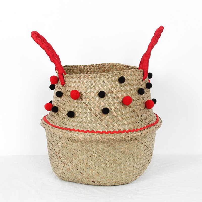 Vævet multifunktionel håndtaske flet kurv søgræs vasketøjskurv naturlig rattan blomsterkurv vase plantehave potte: C