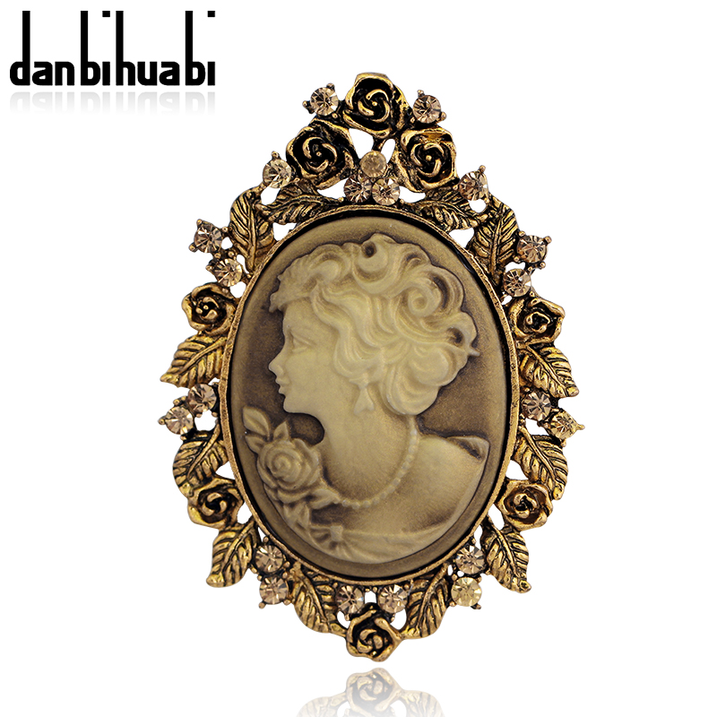 danbihuabi Vintage Brooches For Women Silver color Trendy Beauty Head Cameo Brooch Austria Crystal