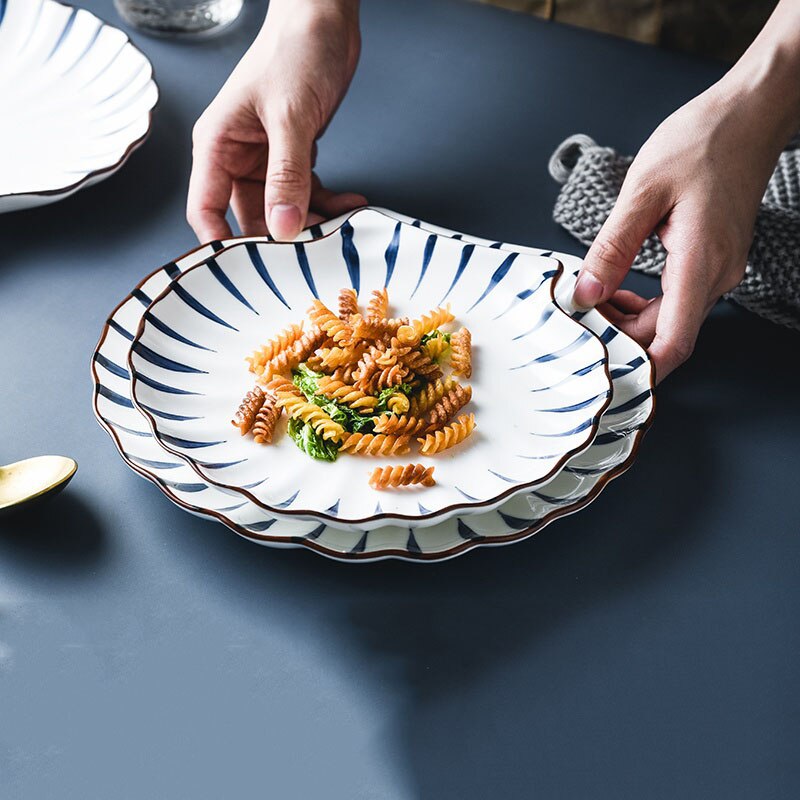 Japanese Hand-painted Plate Shell-shaped Plate Ceramic Snack Plate Dish Plate Household Small Fresh and Cute Tableware