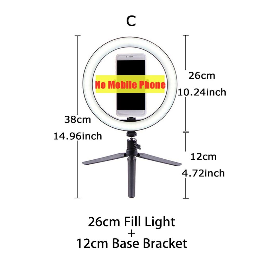 LED Ring Light Photo Studio Camera Light Photography Video Live Beauty Fill Lamp Set With Tripod Bracket for Phone: Black