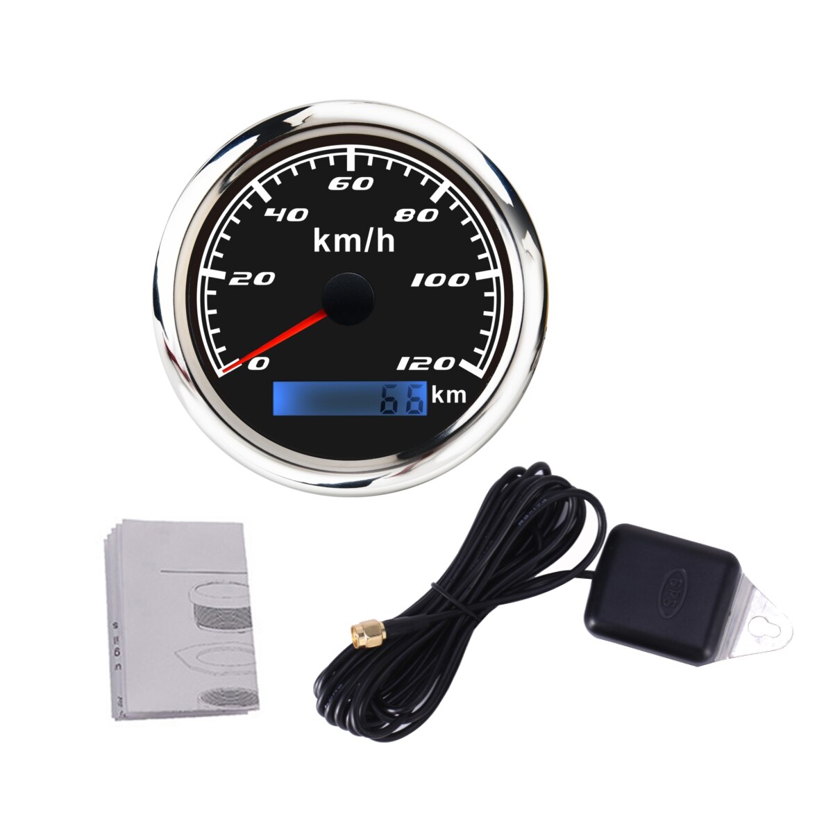 85mm gps speedometer digital måler 30 60 120 200 kmh kilometerteller til marinebåtbil atv lastebil rød bakgrunnsbelysning med gps antenne: 0-120 kmh 002