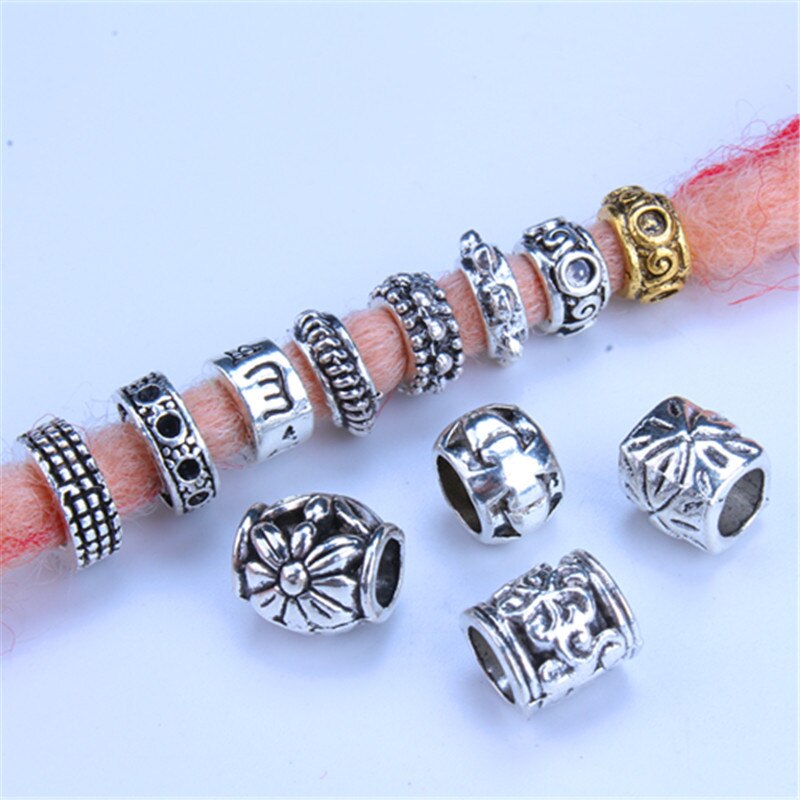 Anillos para el pelo de Metal plateado, trenzas para el cabello, rastas, cuentas, abalorios, rastas, accesorios para el cabello DIY, 5 unids/bolsa