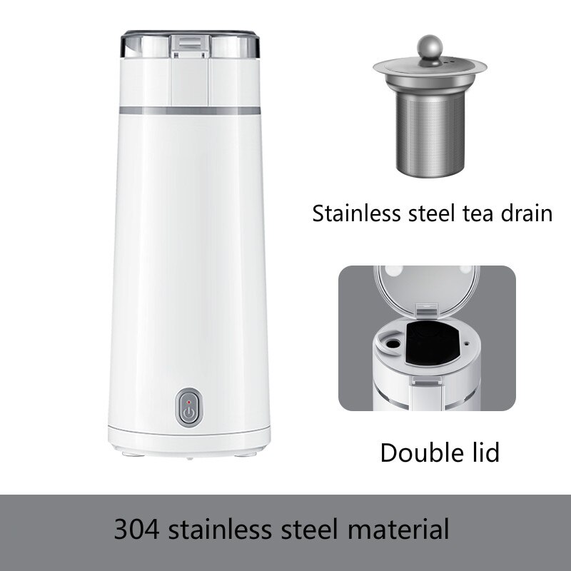 Electric heating cup small portable travel electric heating cup 304 stainless steel boiling water cup portable kettle: Tea drain double cov