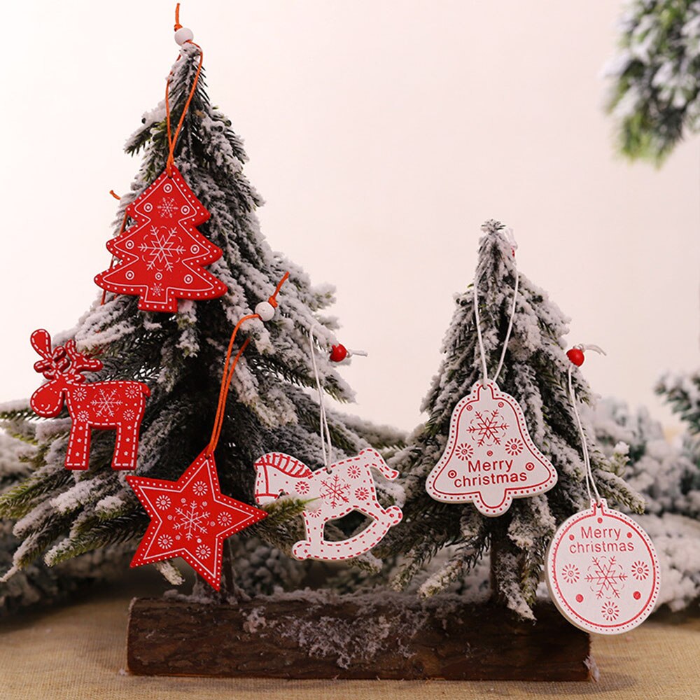 12 stks/doos Jaar Natuurlijke Hout Kerstboom Ornament Houten Opknoping Hangers Home Christmas Party Xmas Kerst Decor
