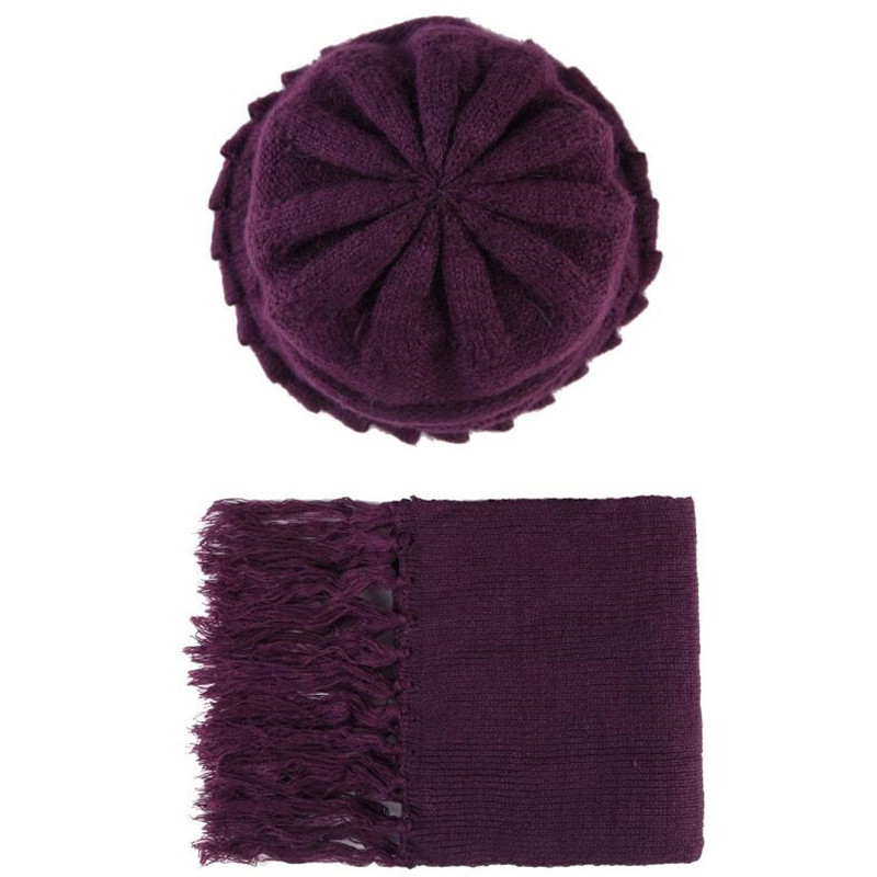 Lã de malha chapéu feminino inverno quente elegante cachecol avó mãe presente natal meia-idade idosos feminino moda boné h7165: PurpleA
