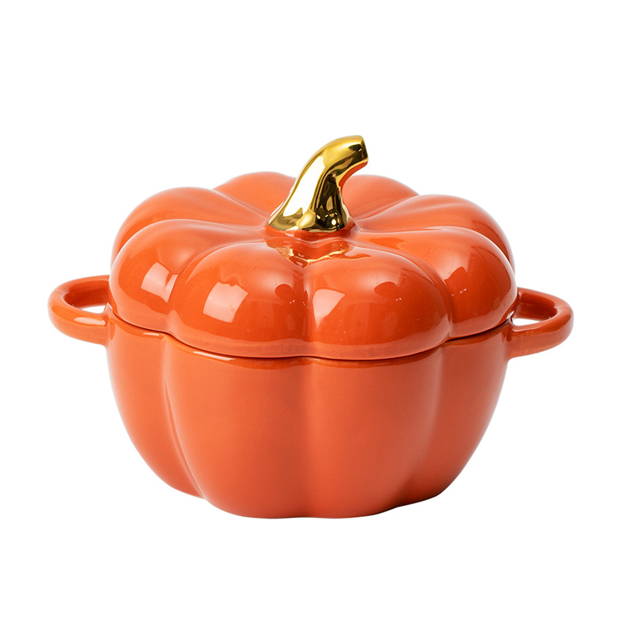 Pumpkin Ceramic Bowl with Lid 15oz Pumpkin Soup Bowl with Handle Pumpkin Decor Storage Jar for Home Thanksgiving Halloween Party