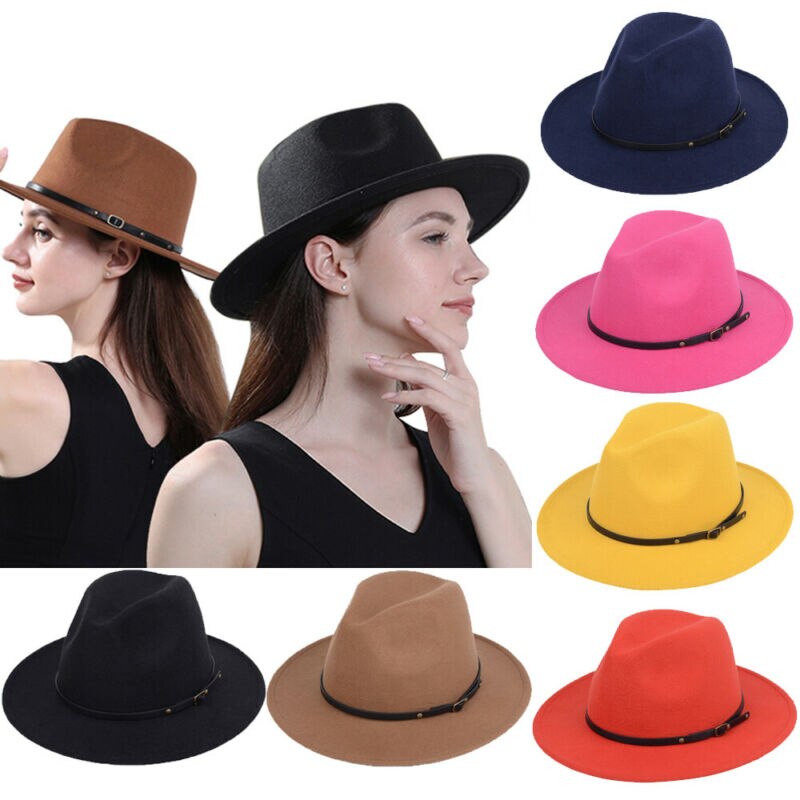 Sombreros Retro de fieltro de lana para hombre y mujer, sombrero de ala ancha de Jazz, Estilo Vintage