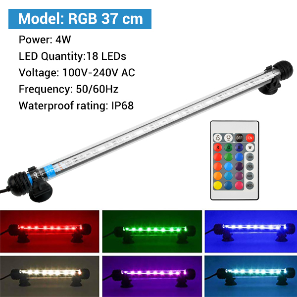 NICREW Aquarium Licht LED Wasserdicht Aquarium Licht Tauch Lampe 5050 SMD LED Bar 18-48CM Beleuchtung für Aquarium 100 V-240V: RGB 37cm