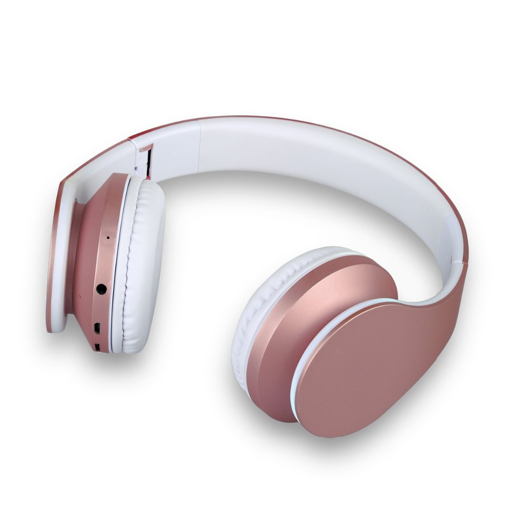 Wireless Bluetooth Headphone Rose Gold Stereo Bass Headset Big Headphones with Mic TF FM Noise Canceling Wireless Headphones