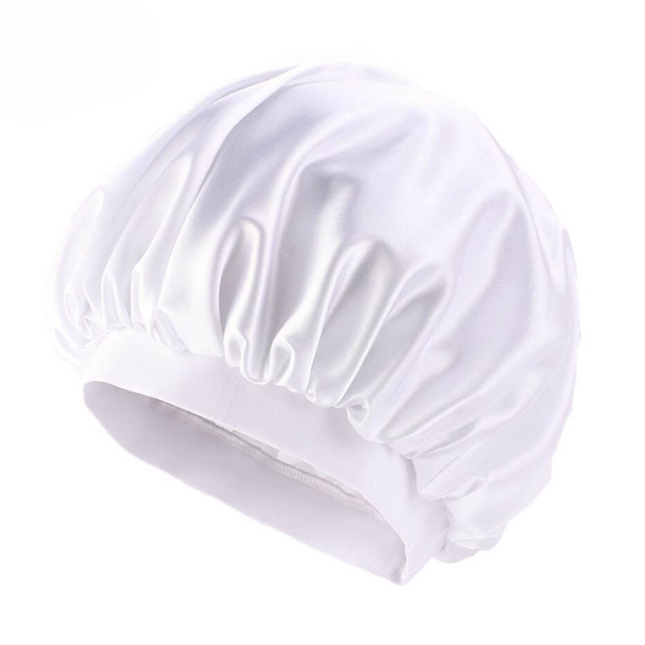 Unisex Adults Satin Nightcap Wide-brimmed Single Color Men Women Sleeping Cap for Spring Autumn Winter: White