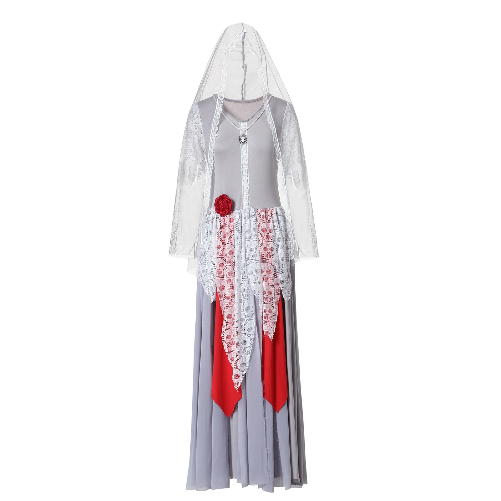 Women Ghosts Bride Cosplay Costume Halloween Horror Zombie Skeleton Roleplay Fancy Party Dress With Veil Carnival Party Suit