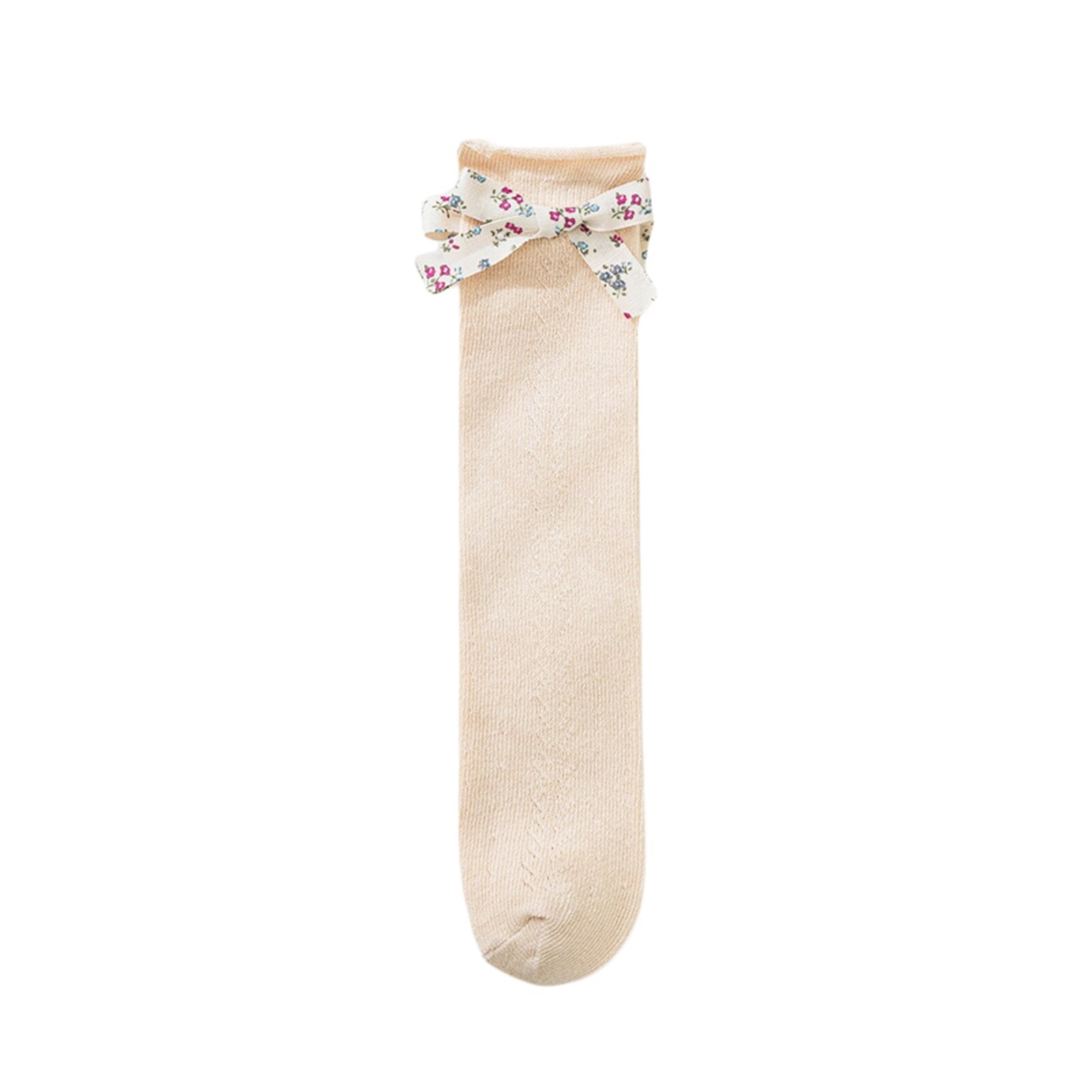 Peuter Baby Meisjes Kniekousen, Gekamd Katoen Mesh Hoge Sokken Met Bloemen Strik Decoratie Voor Kinderen, 5 Kleuren: Nude