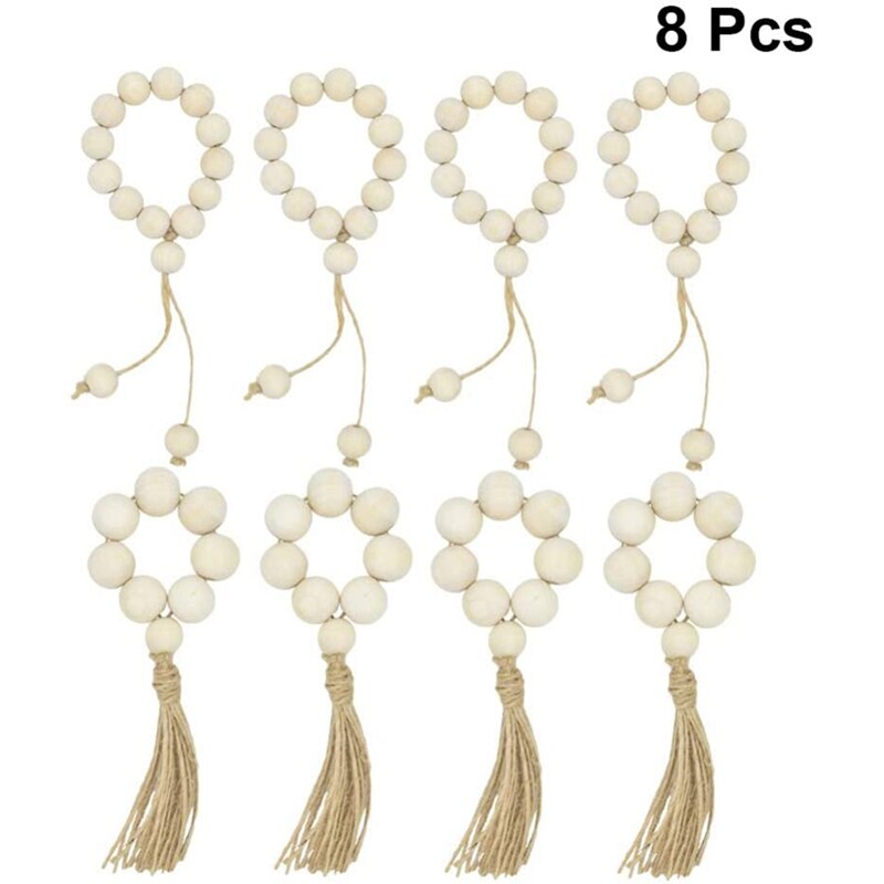 Hout Kraal Servetringen Boerderij Hout Kralen Garland Met Kwasten Houten Kralen Muur Opknoping Decor Voor Bruiloften Home 8Pcs