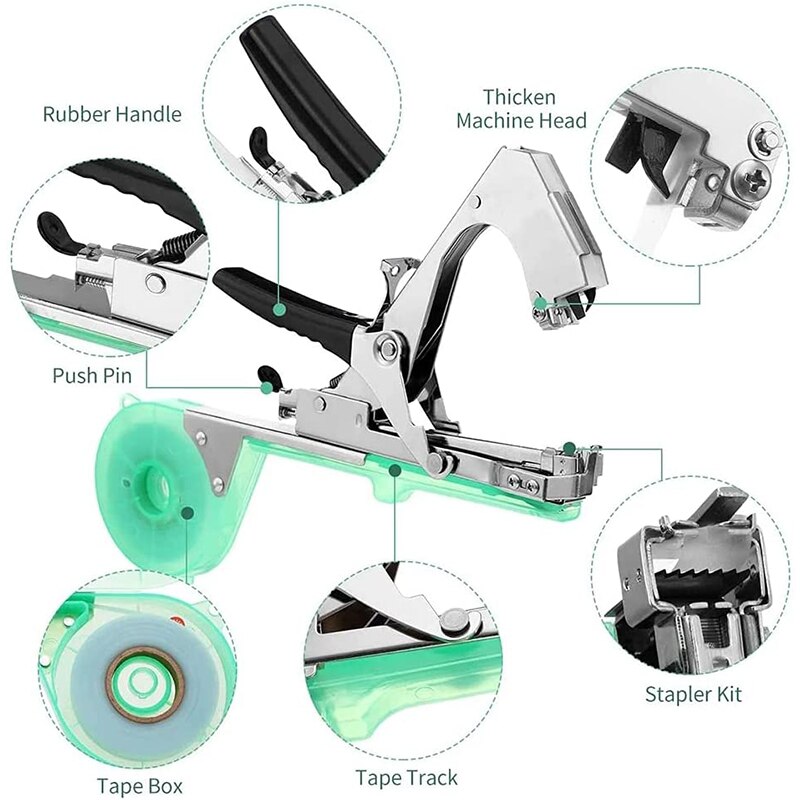 Plant Strapping Machine Plant Tape Tool Packing Vegetable Stalk Branch Hand Strapping Machine With 10/15 Tape Rolls Garden Tools