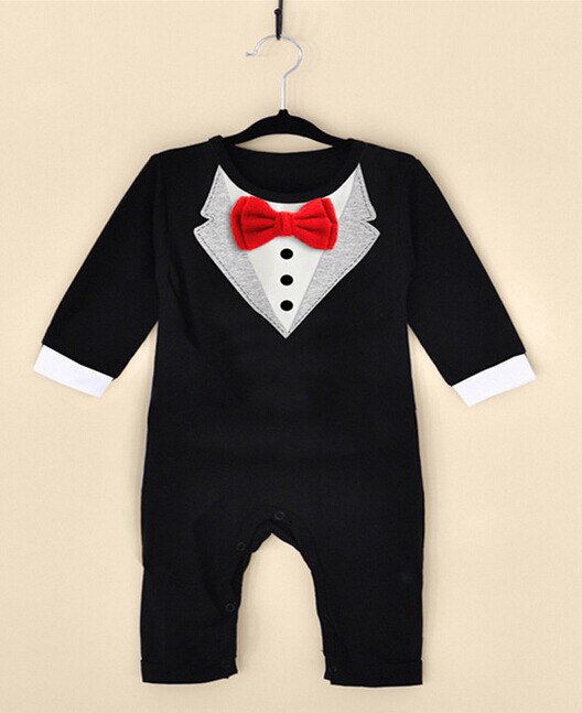 Emmababy 1 stuks jongen baby strik gentlemanon bedekt knoop romper jumpsuit kleding zwart wit twee kleur opties 0-36m: Zwart / 3t