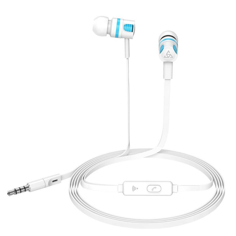 PTM T2 écouteurs in-ear filaire commande vocale avec blé écouteurs universel téléphone portable casque: blue white