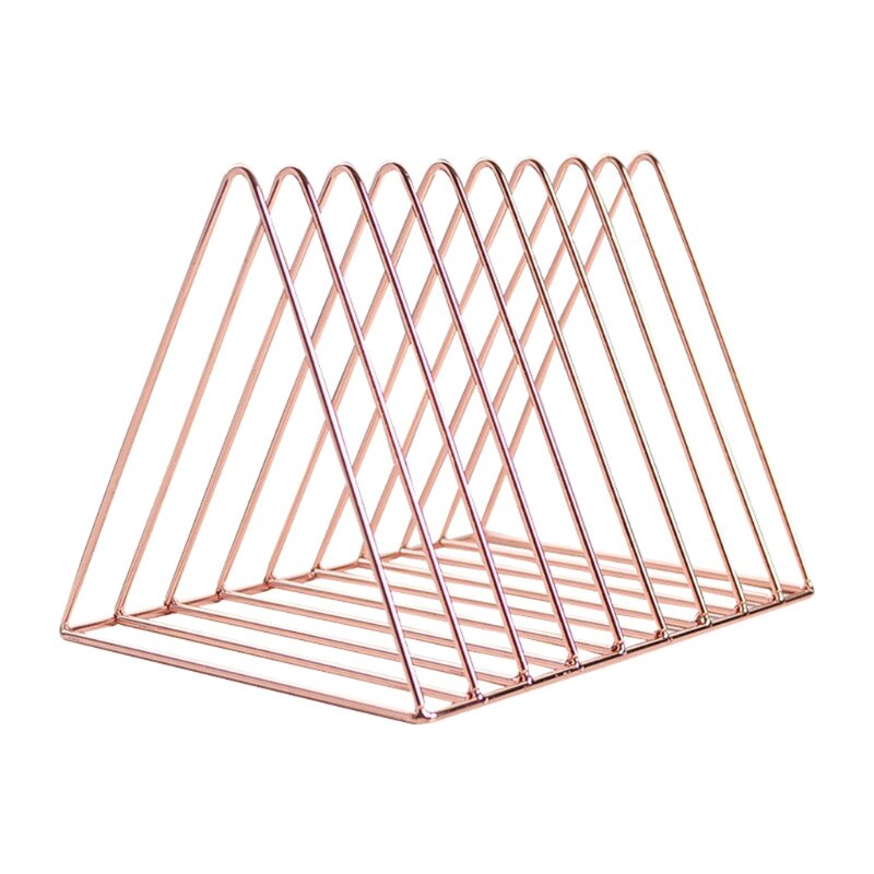 Iron LP Record Rack Triangle Book Magzine Holder Desk Record Storage Organizer: Rose Gold L