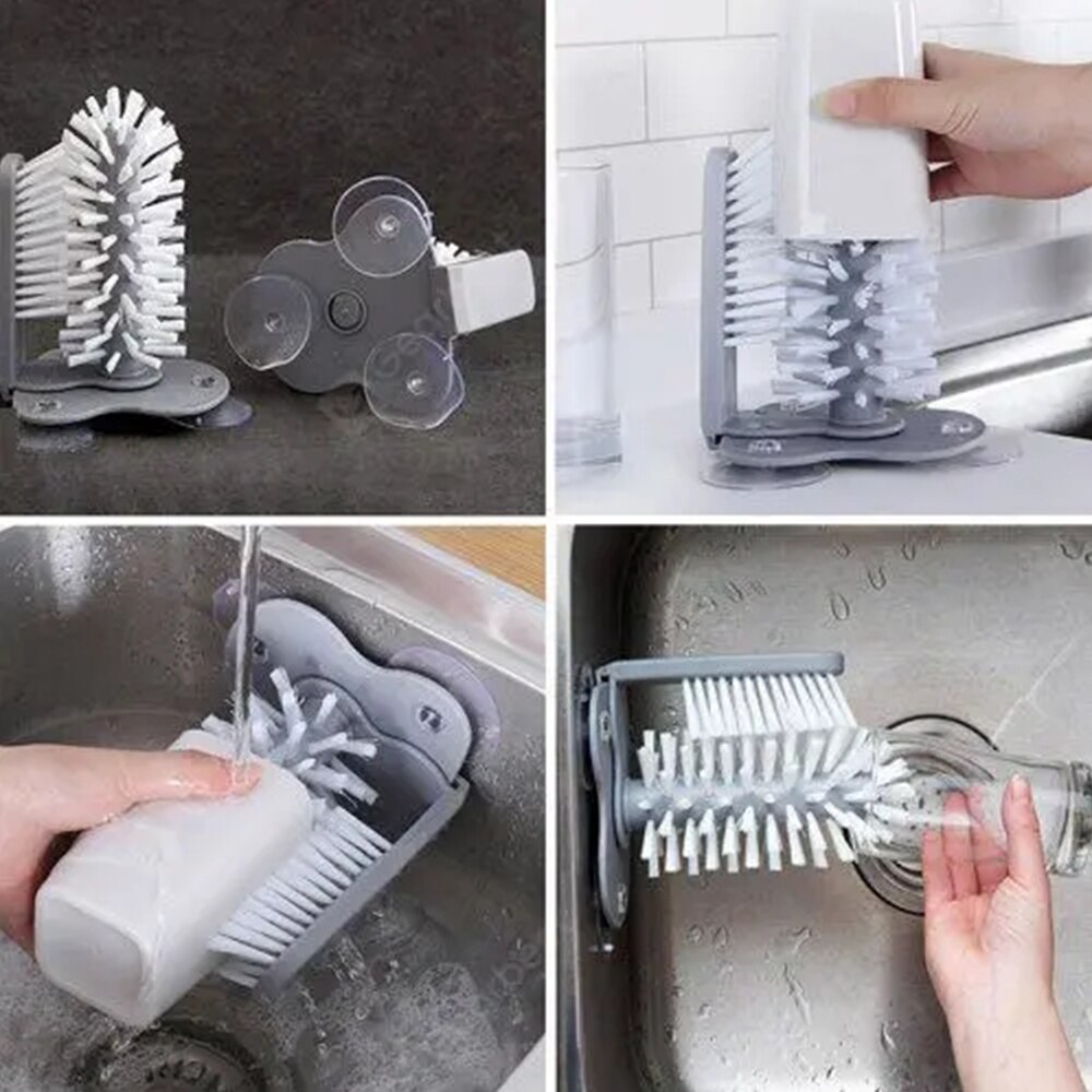 Kitchen Glass Cup Cleaner Suction Cup Cleaning Brush Washing Cup Brushes Mug Bottles Glasses Brush Scrubber