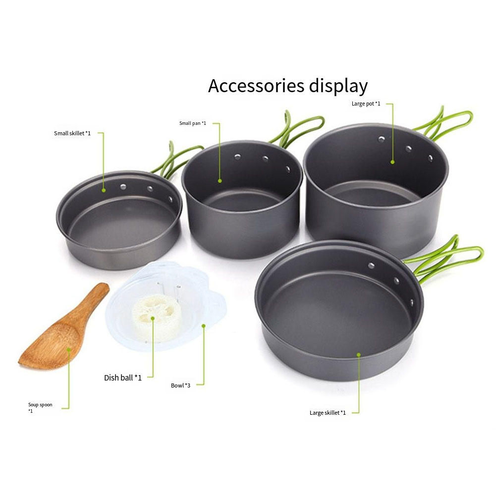 Compacte kookset voor buiten Campingkooktoestellen Antiaanbaklaag Campingkit Slijtvaste aluminium compacte netzak