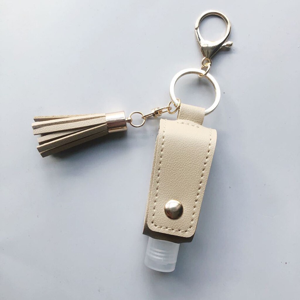 Hand Sanitizer Leder Keychain Halter Reise Flasche Nachfüllbar Container 30ml Flip Wiederverwendbare Flasche mit Quaste Keychain Träger: A