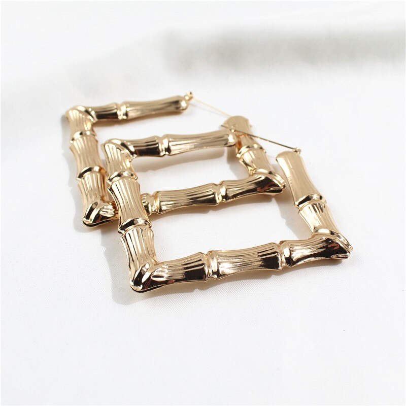 Hip Hop Gold Color Metal Large Square Bamboo Earrings Big Circle Bamboo Joint Hoop Earrings For Women Jewelry Party