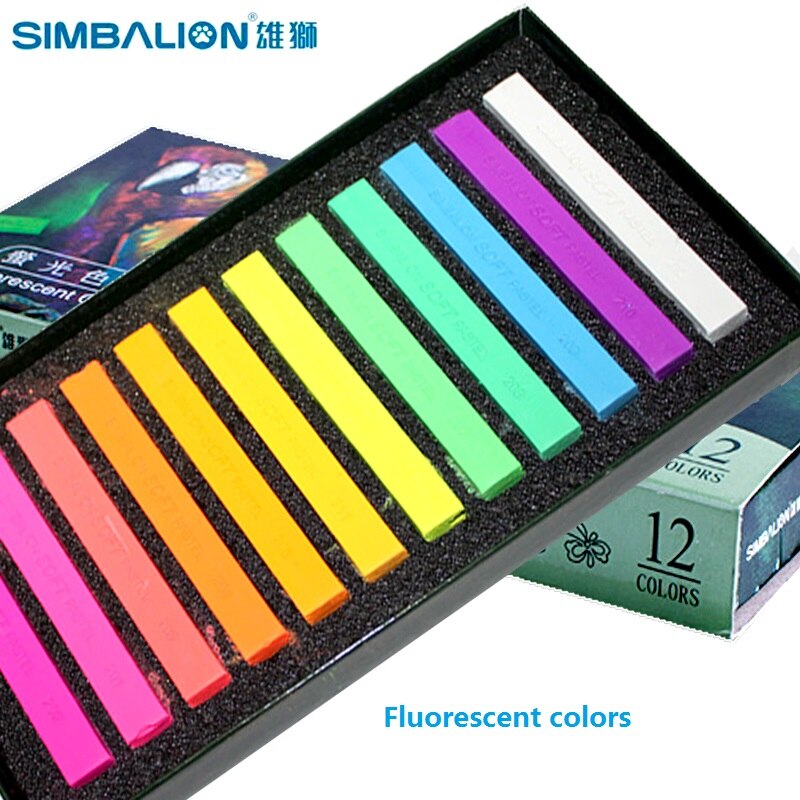 Simbalion 12 Kleuren Lange Pastel Hard Schets/Zachte Gallery/Fluorescerende Pastel Gekleurde Krijt Art Tekening Levert