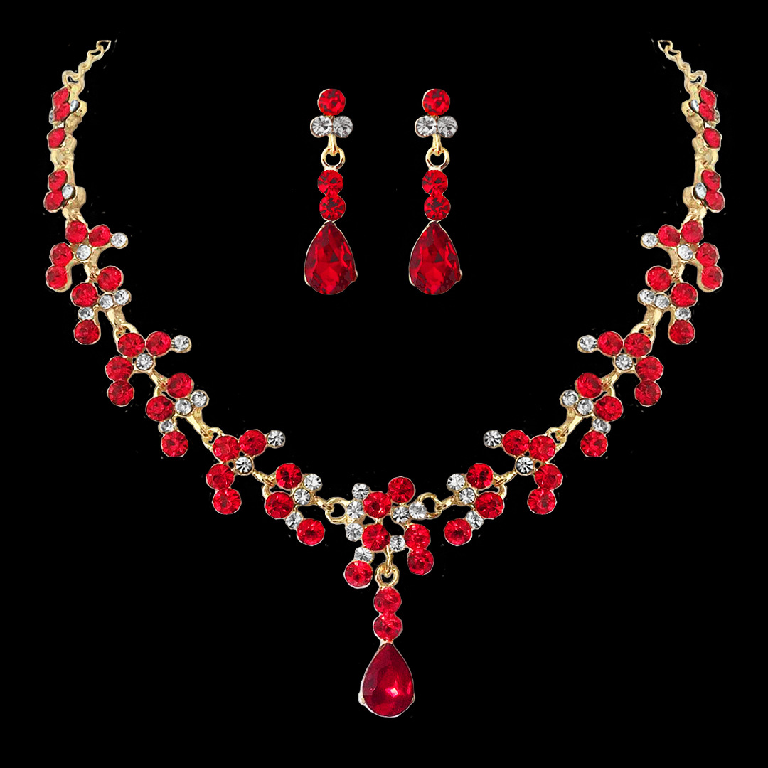Barock Jahrgang Gold verrotten Kristall Braut Schmuck setzt Diademe Krone Ohrringe Halskette einstellen Frauen Hochzeit Dubai Schmuck-einstellen: 2Stck rot einstellen