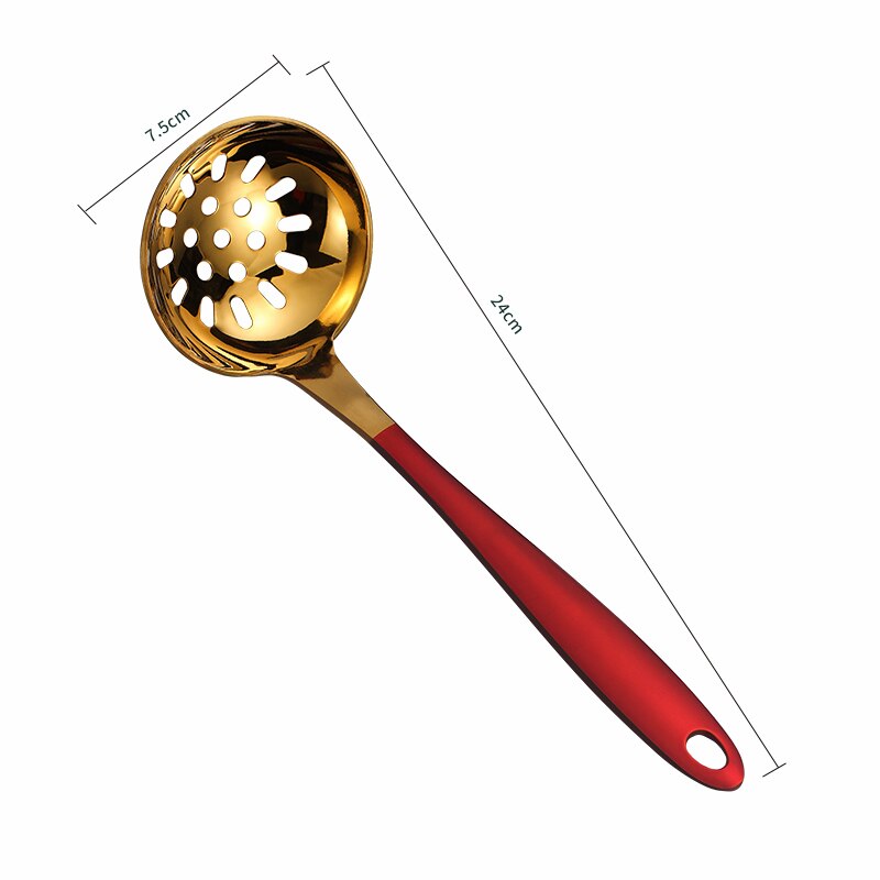 Gold Soup Ladle Stainless Steel Serving Spoon with Long Handle Tablespoon Kitchen Cooking Spoon Dining Spoon Soup Scoop: Colander Red