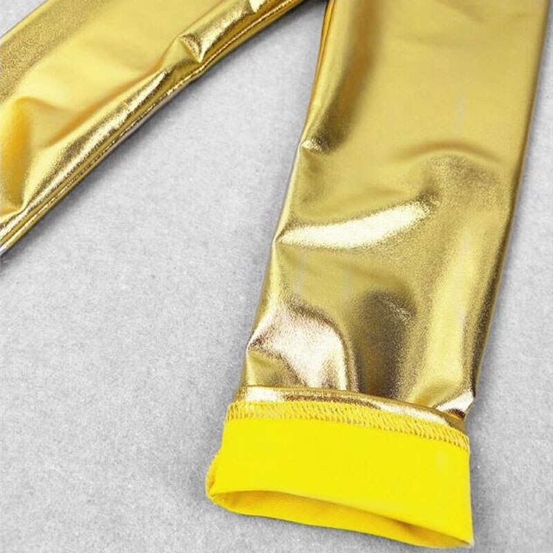 Pantalones dorados y mallas de plata para niños con aspecto de brillante pantalón dorado para primavera y otoño