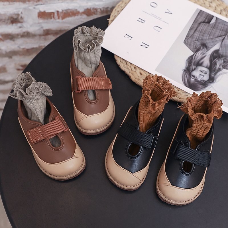 Meisje Prinses Schoenen Zacht Lederen Schoenen Cut-Out Ademend Kinderen Meisje Casual Schoen Zwart Bruin Non-Slip SC217