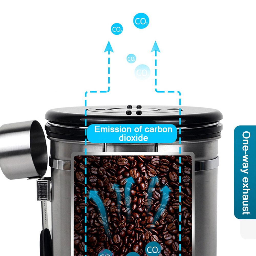 Coffee bean sealed tank 304 stainless steel exhaust valve sealed storage tank with spoon dried fruit preservation tank