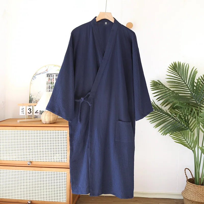 Japansk kimono-badekåpe sommerstil bomullsnattkjole for par hjemmeservice kvinnelig tynn stor størrelse herrekimonokåpe: Xl / Svart