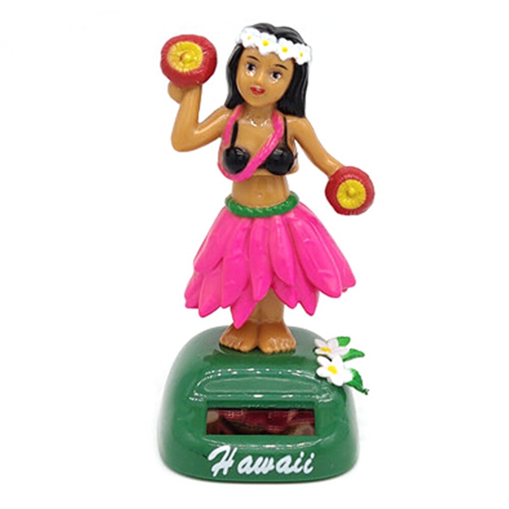 Solar Dancing Hawaii girl Hula Shaking Head Toy Solar Powered Auto Interior Decompression Dashboard ornament car accessories: A