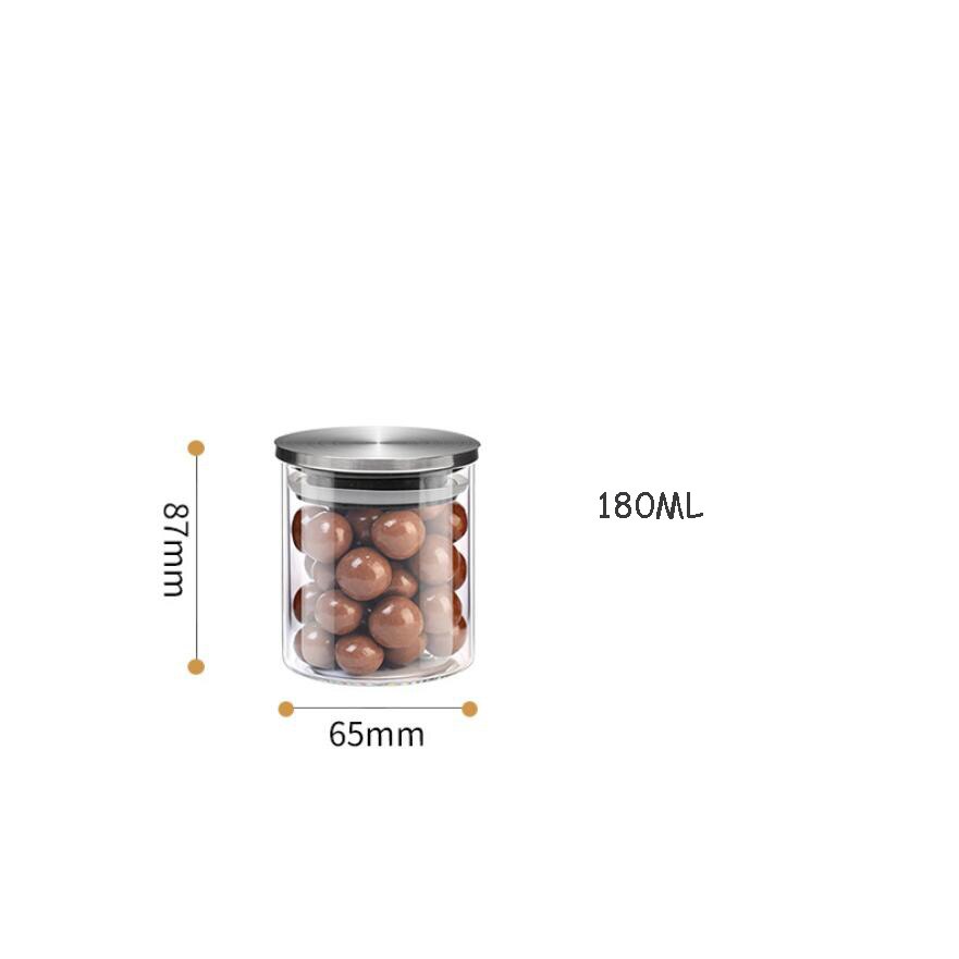 Kitchen Food Glass Storage Container Airtight Glass Food Storage Jar Heat-resistant Glass Jar Container with Stainless Steel Lid: 65x87mm