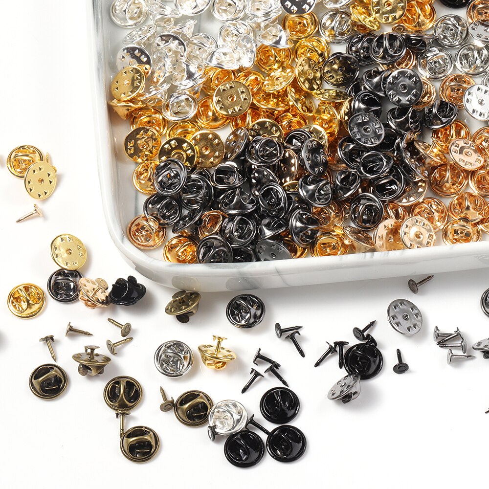 50Sets Pins Caps Button Butterfly Clasp Pin Back Squeeze Badge Holder Brooch Clutch Nail Tie Stoppers for DIY Jewelry Findings