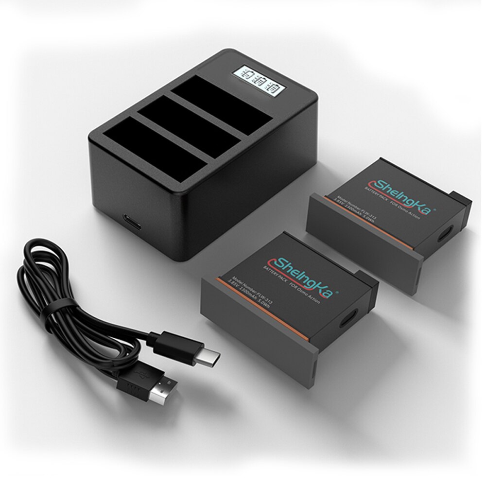 OSMO ACTION TYPE-C 3 in 1 LCD Smart Charger Kit + 3pcs1200mAh Batteria al litio per DJI Osmo Accessori Macchina Fotografica di Azione: B Package